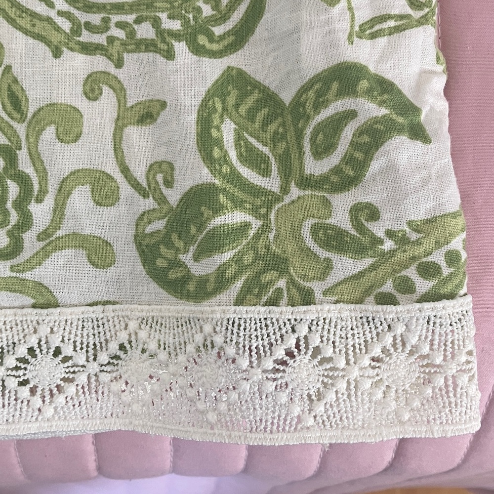 Nicole Miller square neck floral 3/4 sleeve summer boho top w crochet trim EUC M - Picture 10 of 11